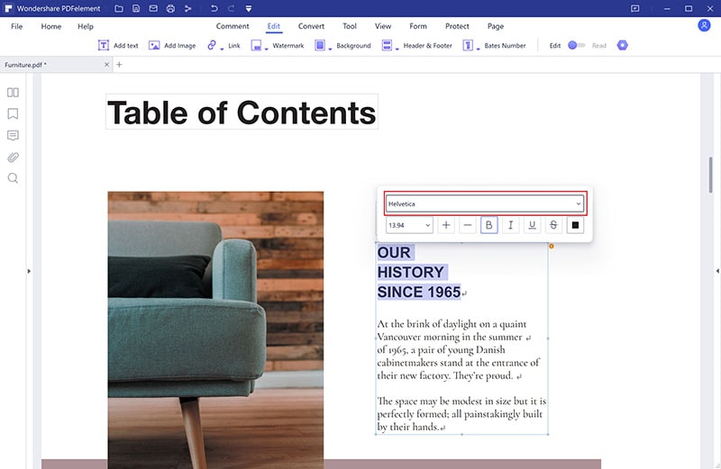 Изменение шрифта в PDFelement