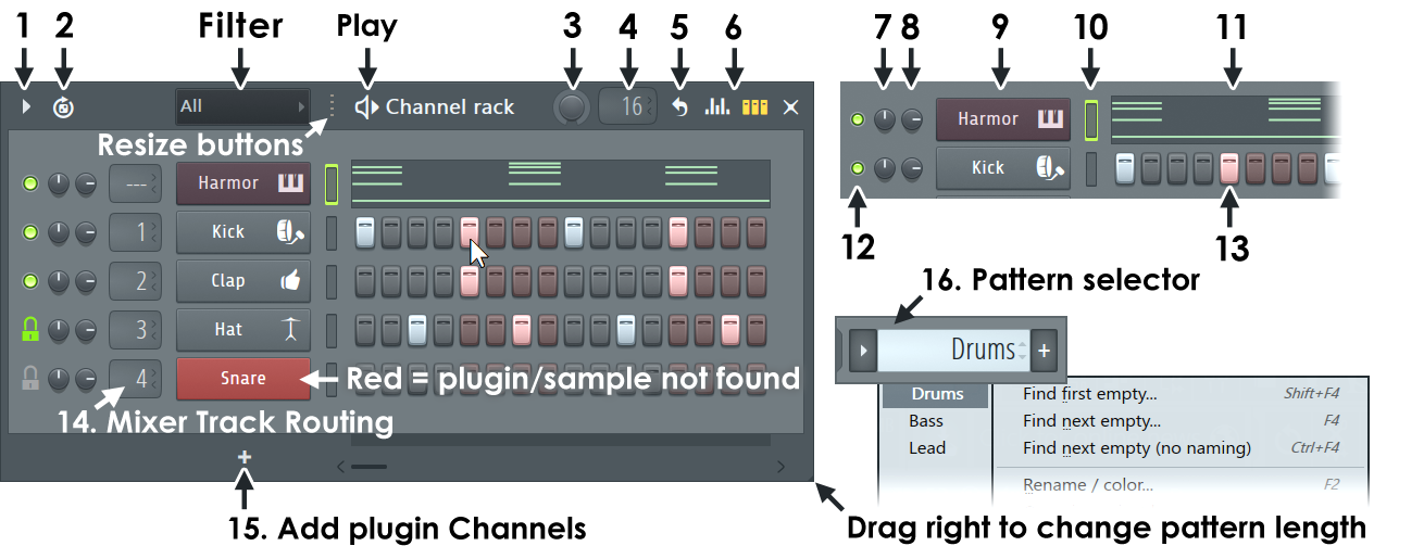 Channel Rack и Step Sequencer