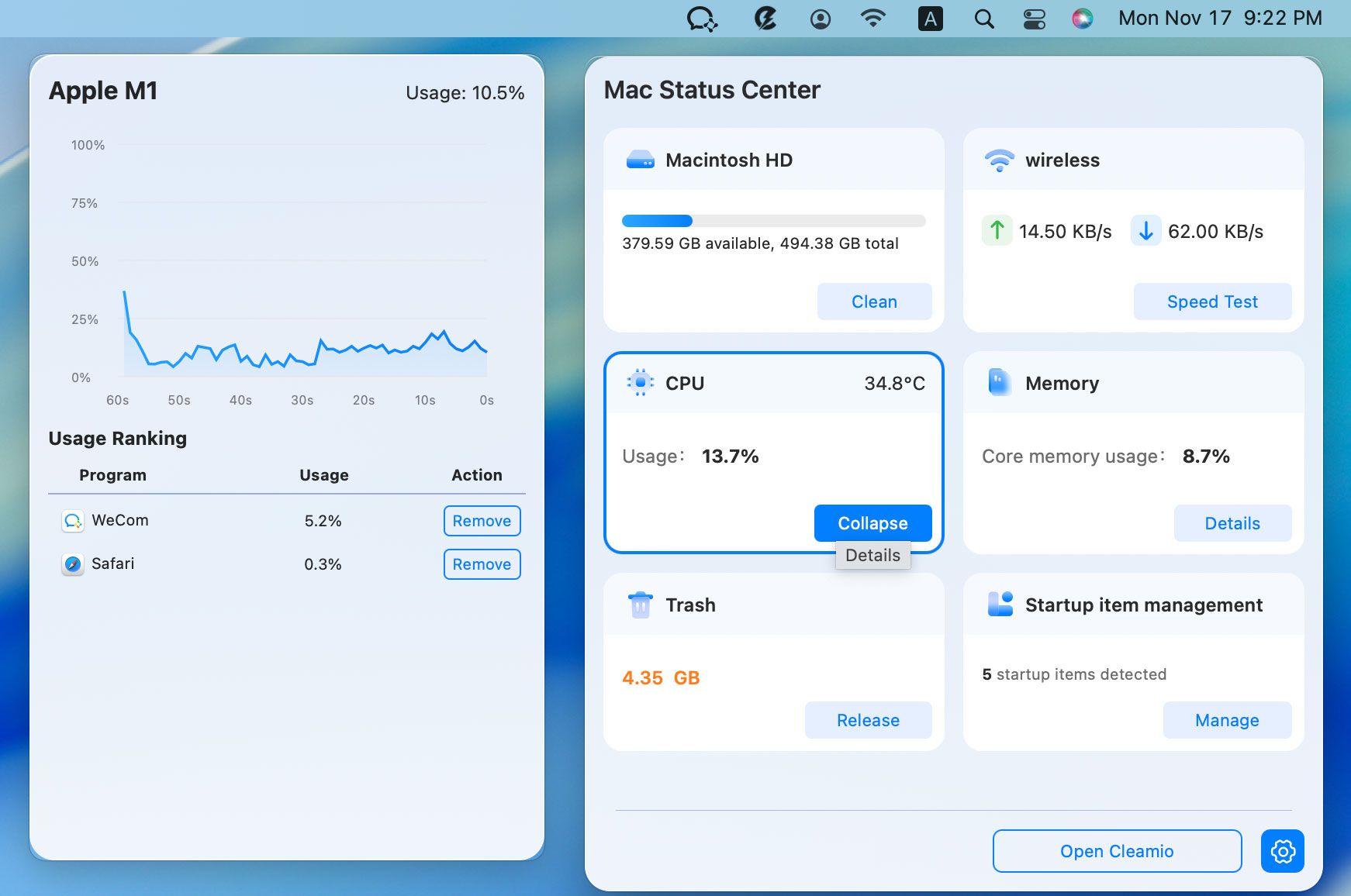 Мониторинг CPU и список прожорливых процессов