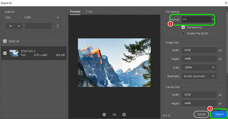 Adobe Photoshop: экспорт обработанного ARW-файла в JPEG