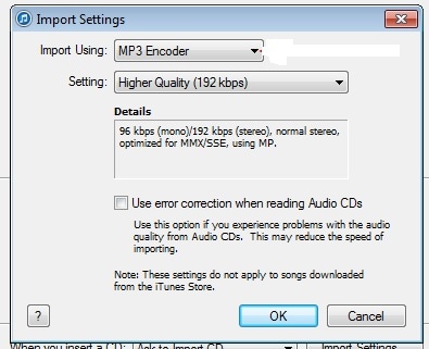 iTunes: выбор MP3 Encoder в настройках импорта