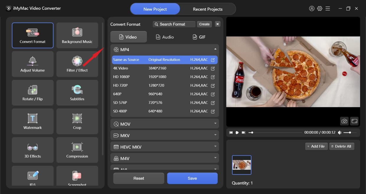 Выбор выходного формата в iMyMac Video Converter