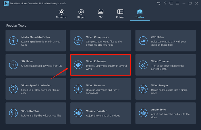 Выбор Video Enhancer во вкладке Toolbox