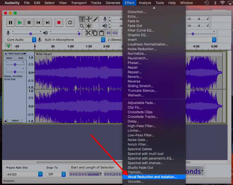 Скриншот Audacity Vocal Reduction and Isolation