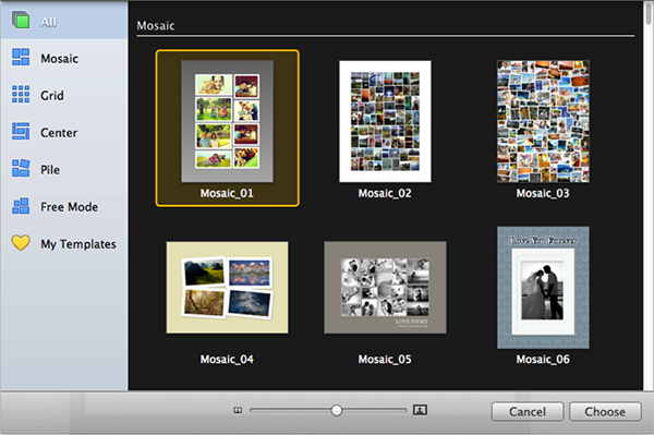 Выбор стиля и шаблона в CollageIt для Mac