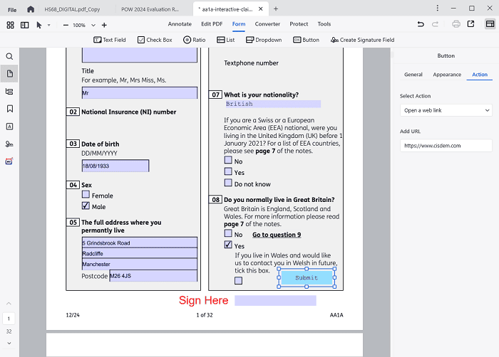 Создание и настройка полей формы в Cisdem PDFMaster