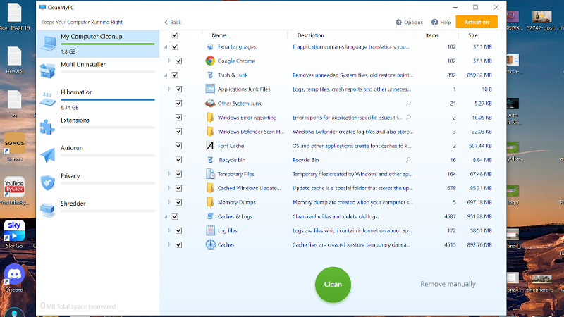 Результаты сканирования в My Computer Cleanup
