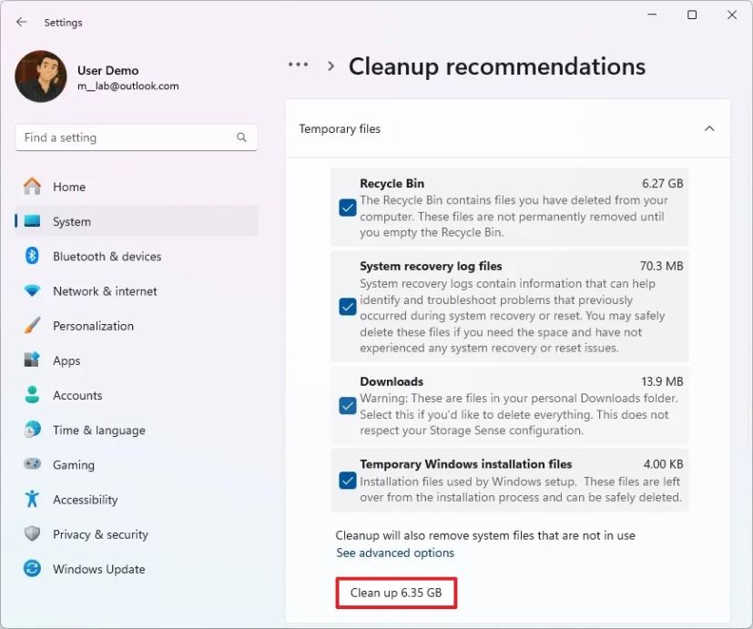 Очистка временных файлов через рекомендации