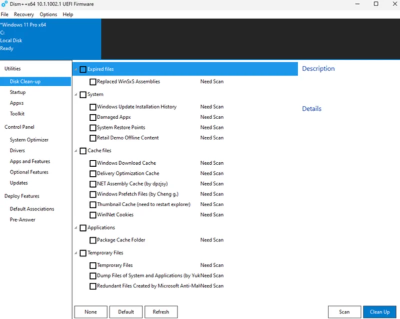 Главное окно Dism++ и структура основных разделов