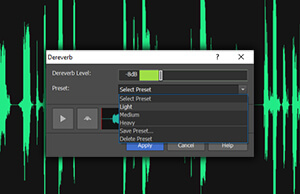 Инструмент удаления реверберации в WavePad