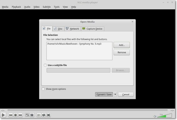VLC Media Player: окно конвертации