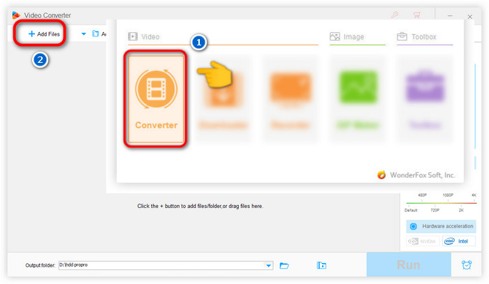 Окно Converter с кнопкой Add Files и выбором модуля Converter