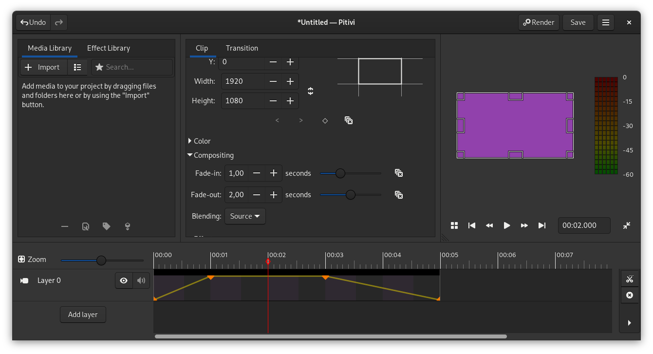 Clip Properties: трансформация, Compositing, Fade-in, Fade-out и Blending