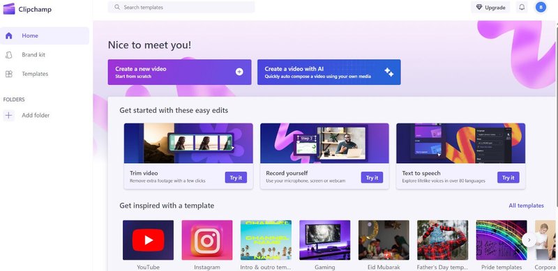 Интерфейс Clipchamp