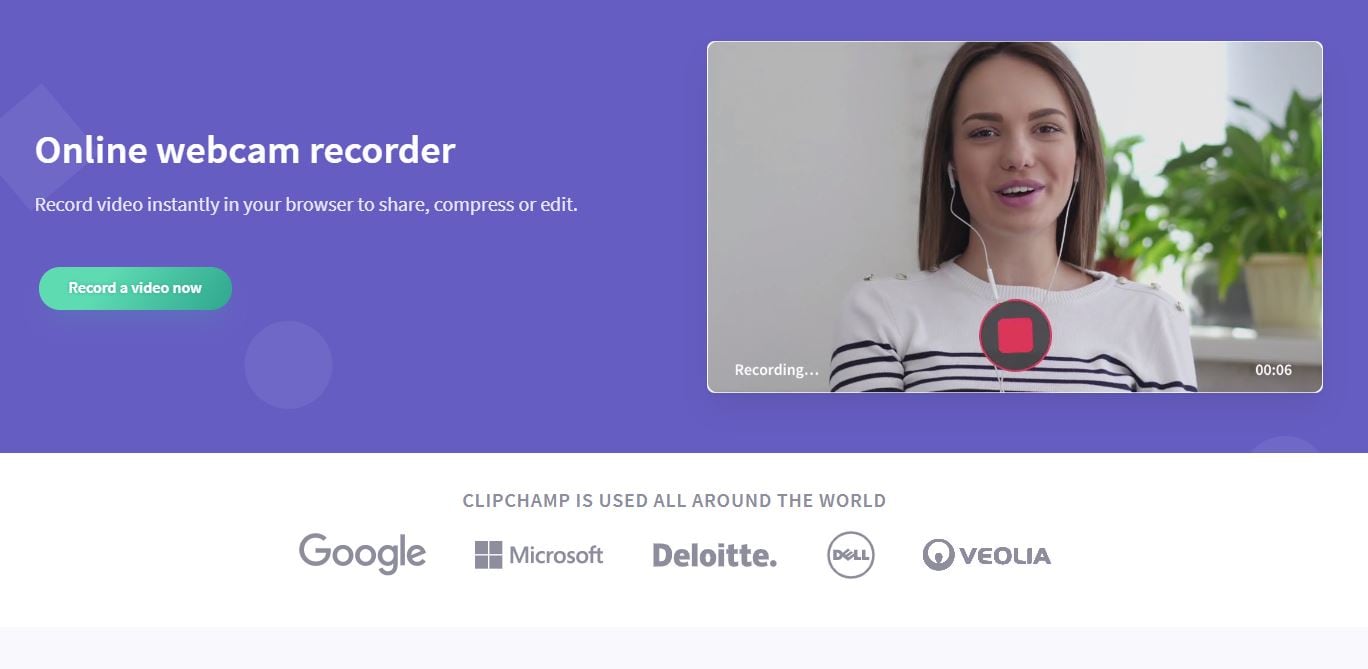 Интерфейс веб-рекордера Clipchamp