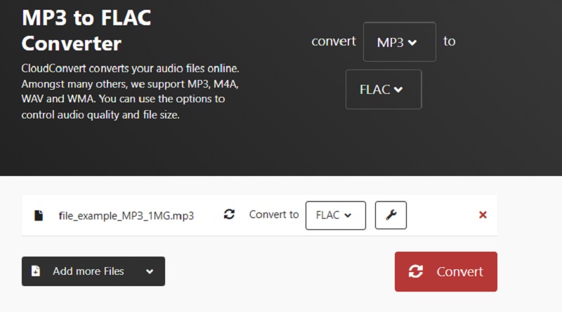 CloudConvert: конвертация MP3 в FLAC