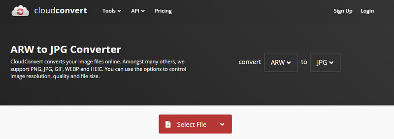 CloudConvert: конвертация ARW в JPG через браузер