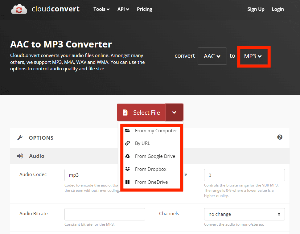 CloudConvert AAC to MP3 Converter