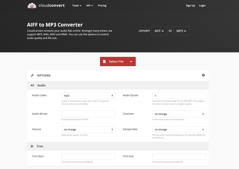 CloudConvert AIFF в MP3