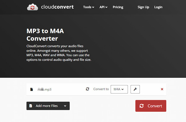 CloudConvert: запуск MP3 to M4A