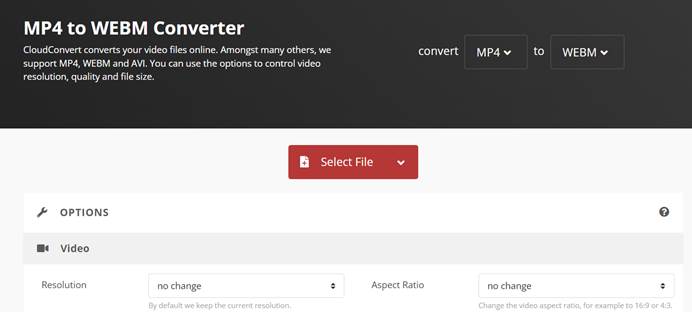 CloudConvert: MP4 в WebM