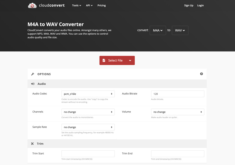 CloudConvert для M4A в WAV