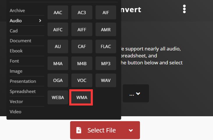 CloudConvert для MP3 в WMA