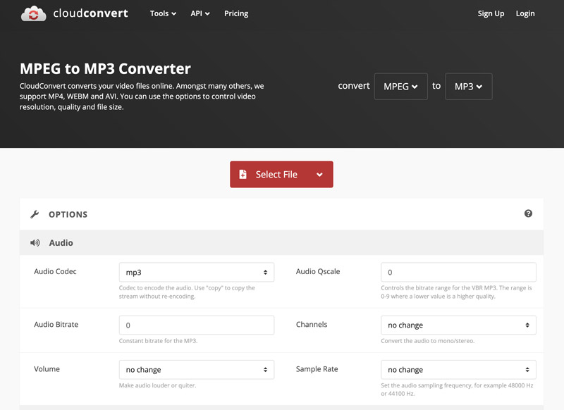 CloudConvert: конвертер MPEG в MP3