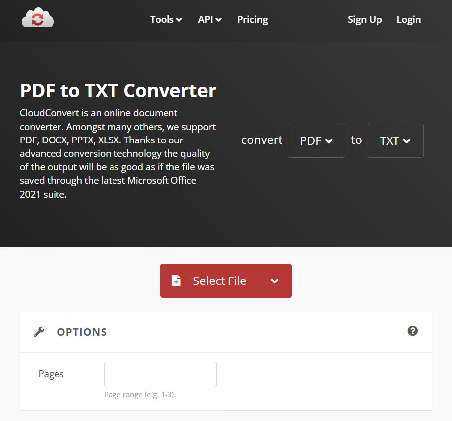 CloudConvert: PDF to TXT converter