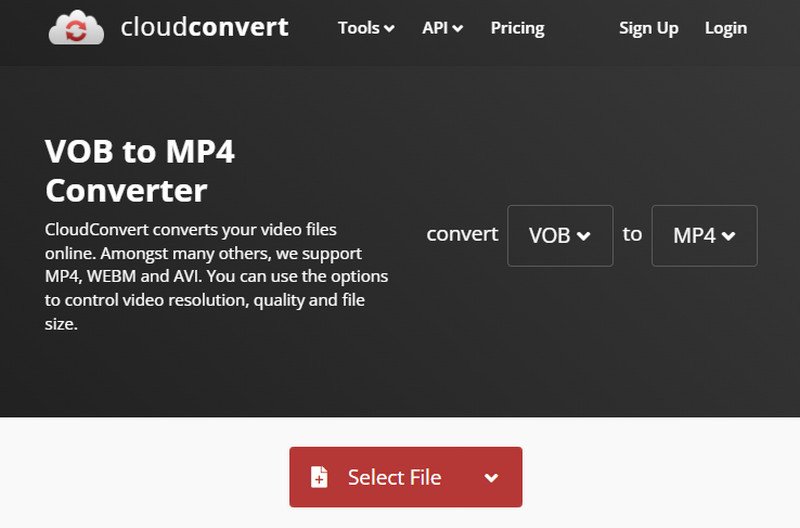 CloudConvert для VOB в MP4