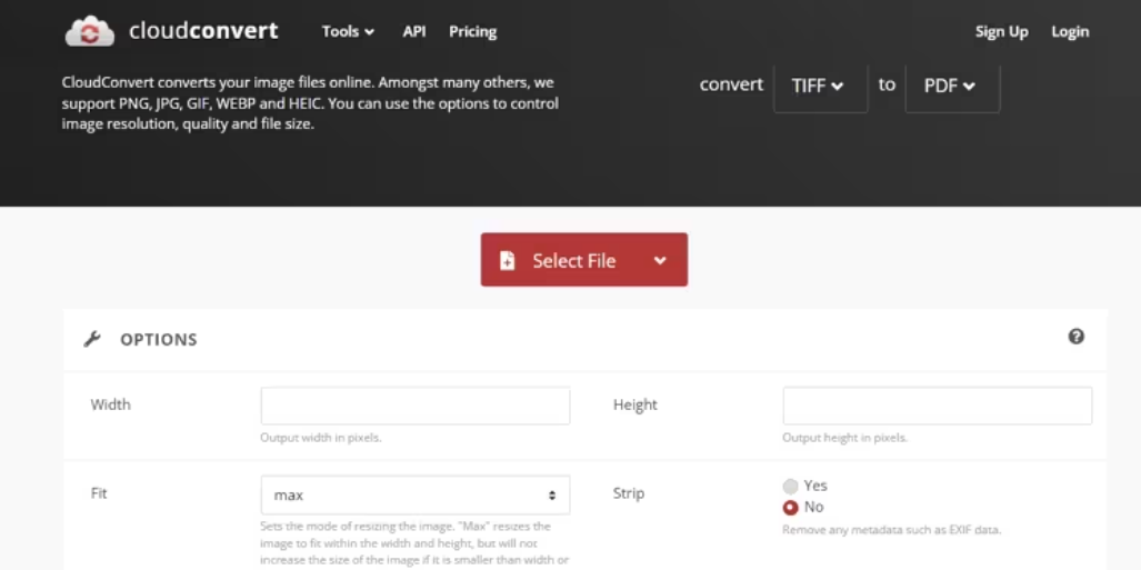 CloudConvert TIFF to PDF