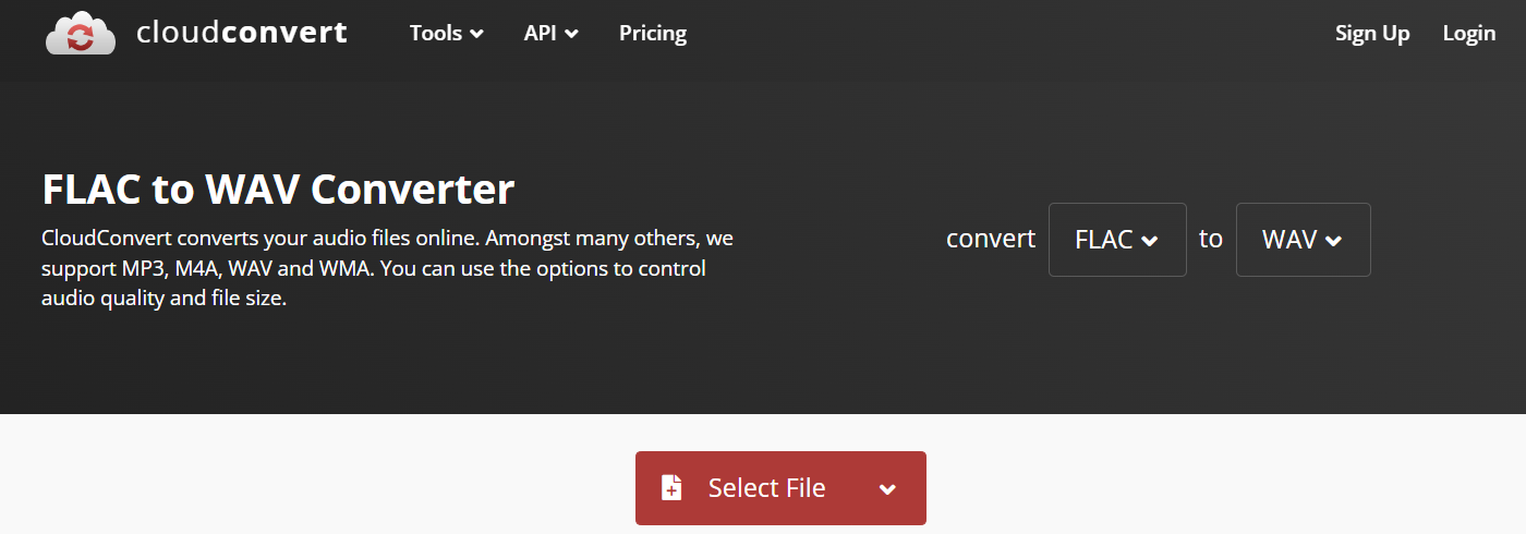 CloudConvert для FLAC в WAV