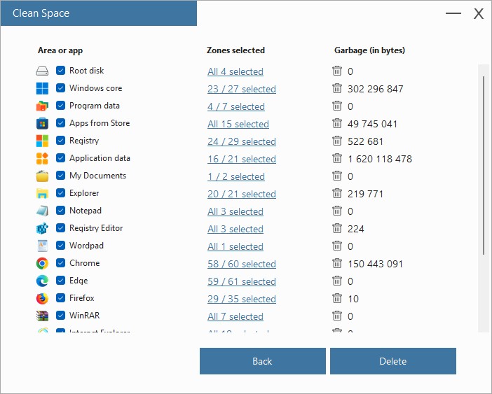 Экран What to delete