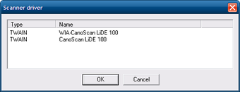 Окно Scanner driver с выбором TWAIN/WIA-сканера в Cognitive OpenOCR CuneiForm