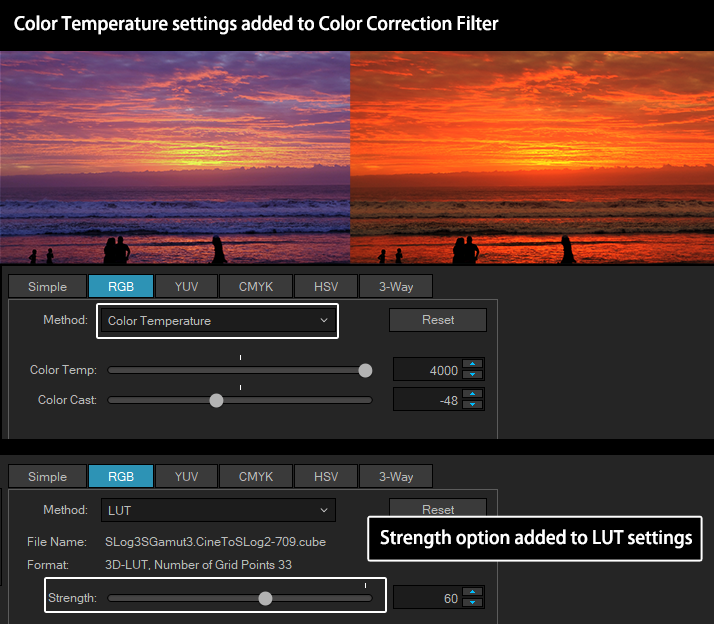 Настройка цветовой температуры в Color Correction Filter
