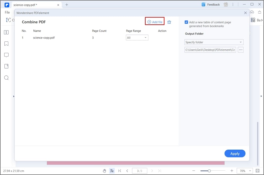 Добавление файлов в PDFelement для объединения в PDF