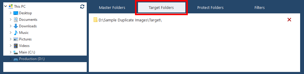 Добавление Target Folders в режиме Compare