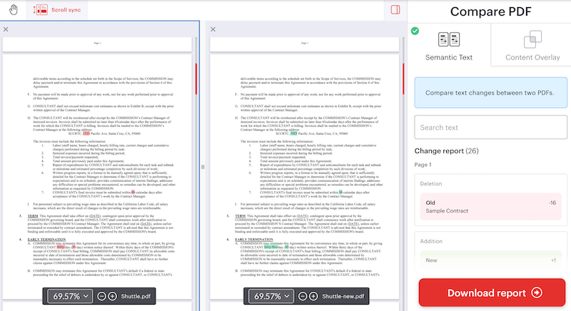 Сравнение PDF в iLovePDF