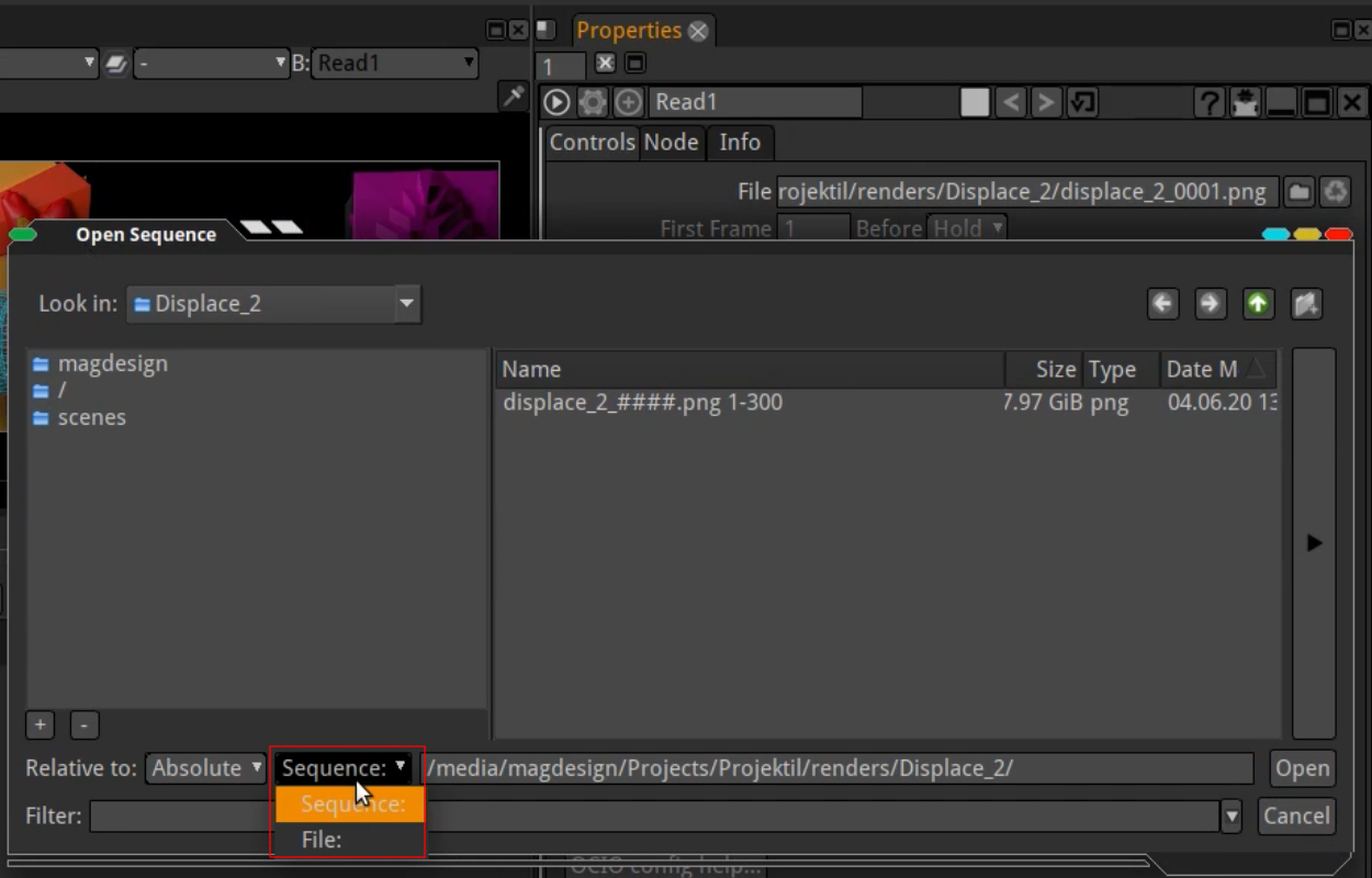 File Browser и режим Open Sequence в Natron