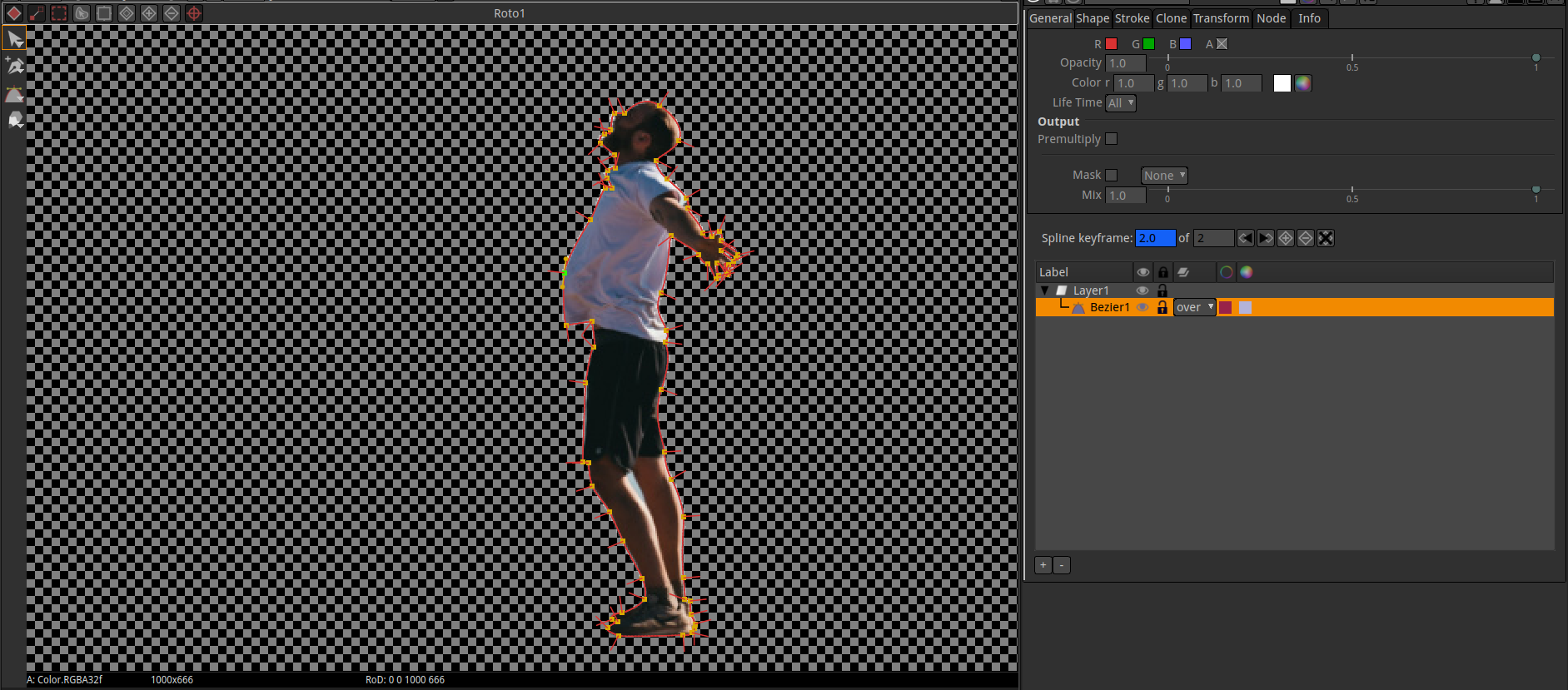 Bezier shape вокруг объекта в Viewer Natron