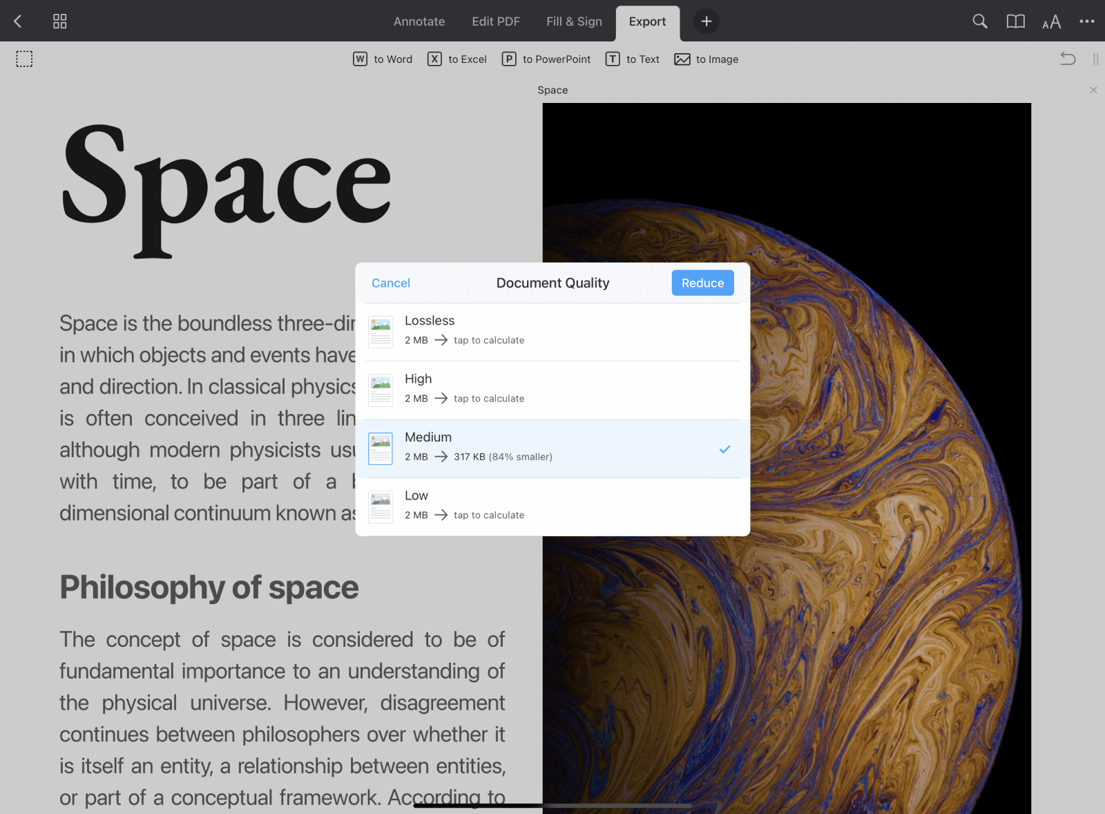 Сжатие PDF в PDF Expert