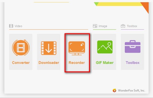 Выбор Recorder на стартовом экране программы