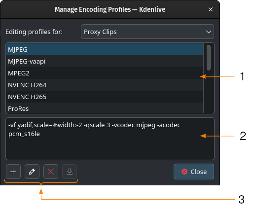 Manage Encoding Profiles для Proxy Clips (список профилей и параметры)