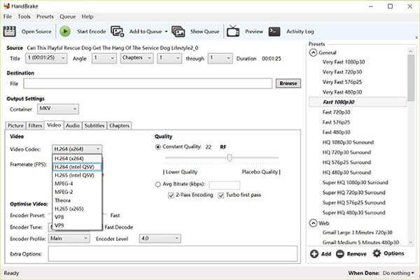 Конвертация AVI в MKV в HandBrake