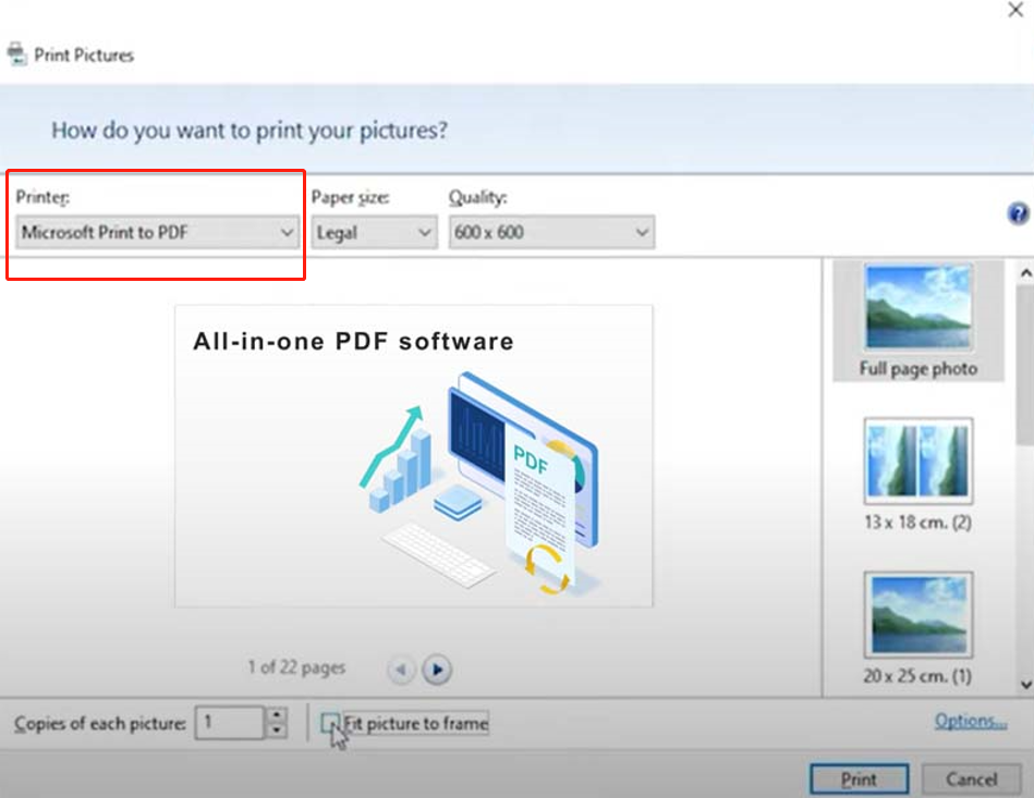 Окно печати через Microsoft Print to PDF
