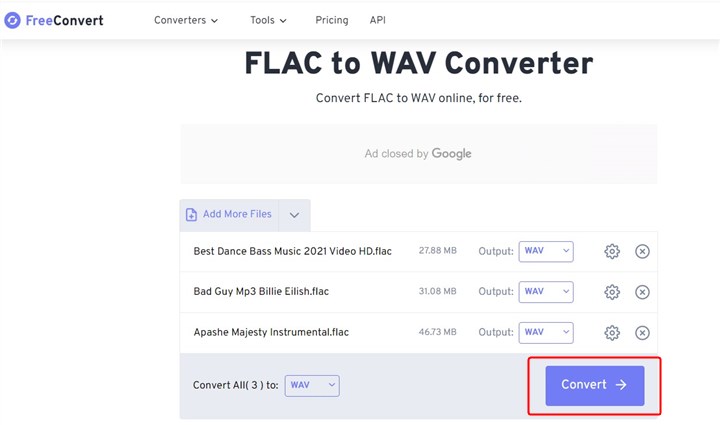FreeConvert FLAC to WAV