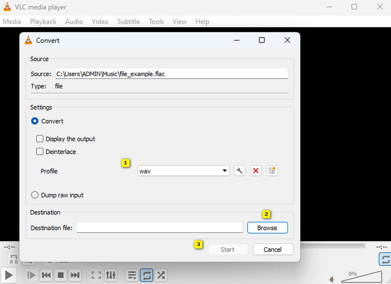 Конвертация FLAC в WAV через VLC