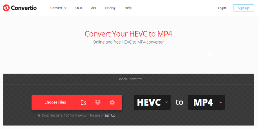 Convertio — онлайн-конвертер HEVC