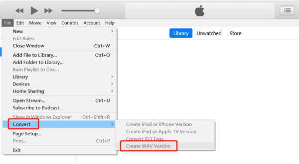 Создание WAV-версии в iTunes