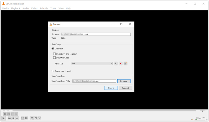 Конвертация MP4 в WAV через VLC Media Player